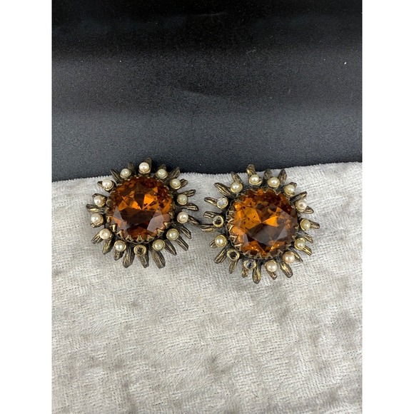 Estate Jewelry - Vintage‎ Rhinestone Clip On Earrings READ